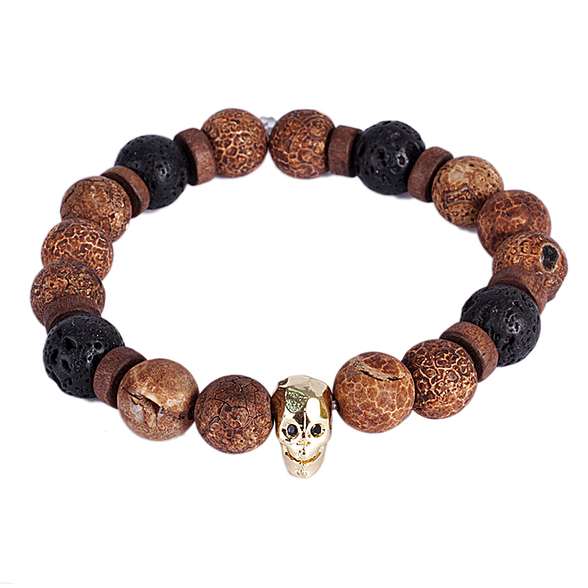 Skull & Lava Stone Beaded Bracelet